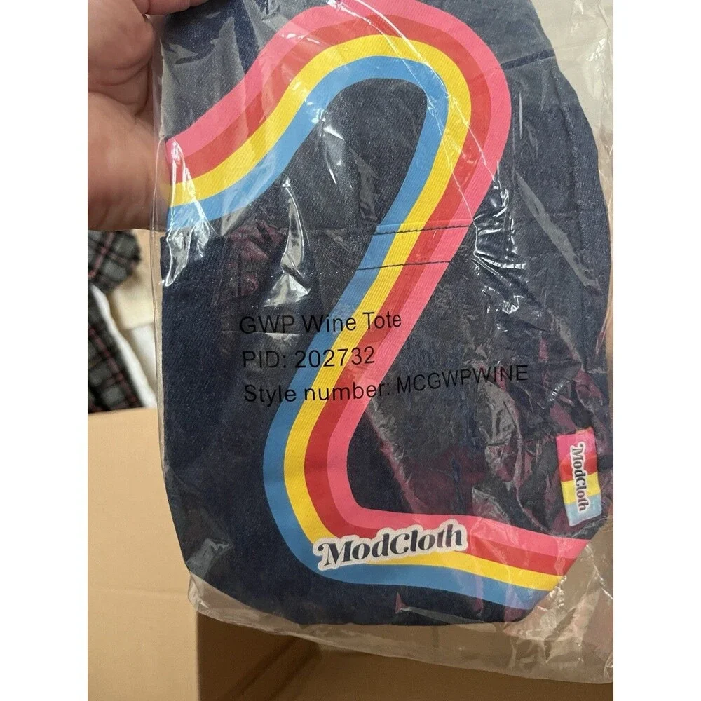ModCloth Denim Rainbow Wine Tote NIB